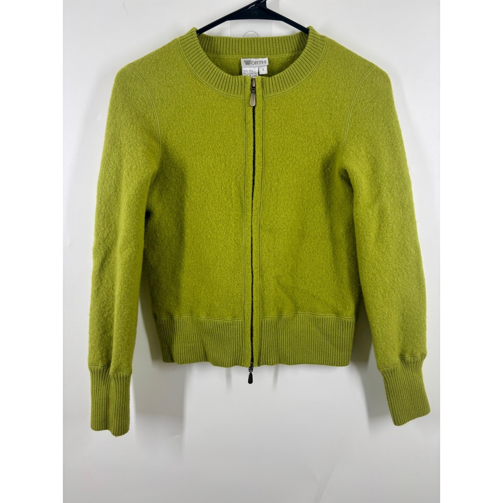 Worth New York Chartreuse Yellow Green 100% Wool Full Zip Cardigan Sweater S